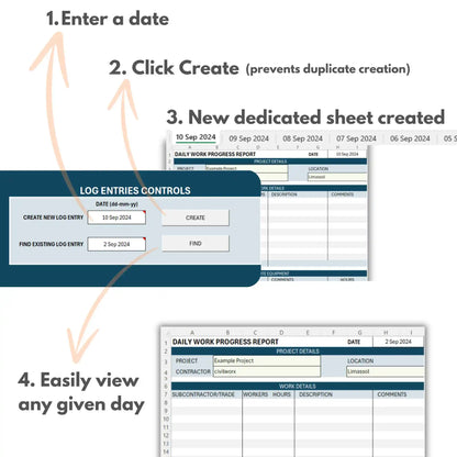 Construction Daily Works Progress Log Entry Diary Excel