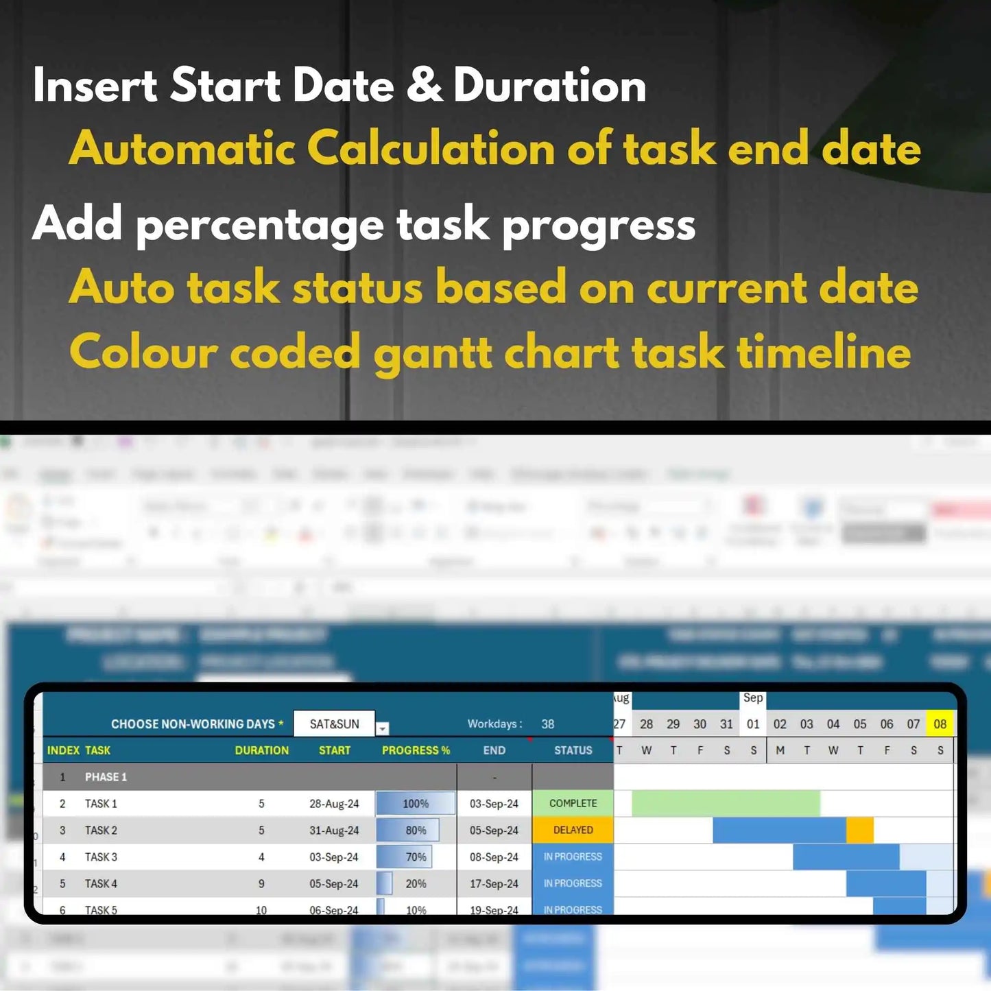 Project Timeline Gantt Chart Excel Tool