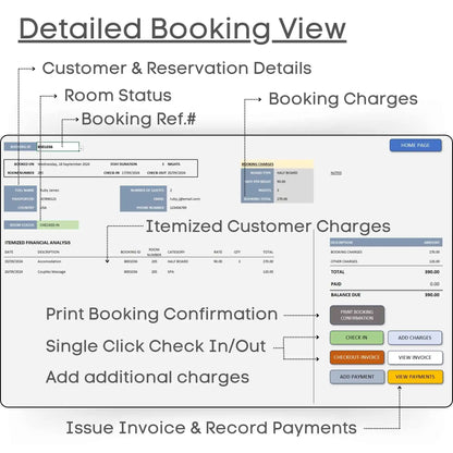 Hotel Management Excel Tool Bookings Financials up to 200 rooms