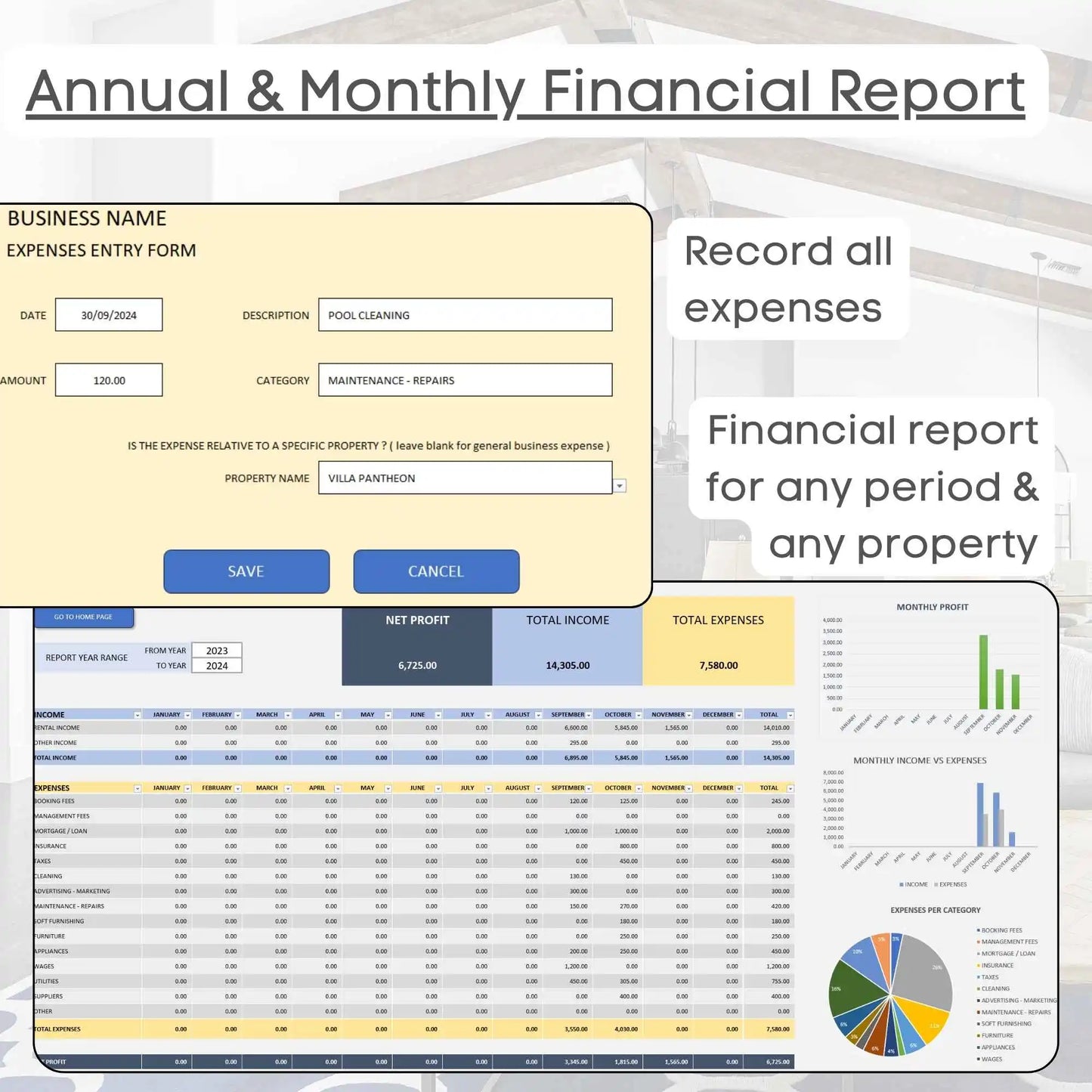 Rental Properties Management Excel Tool Bookings Financials