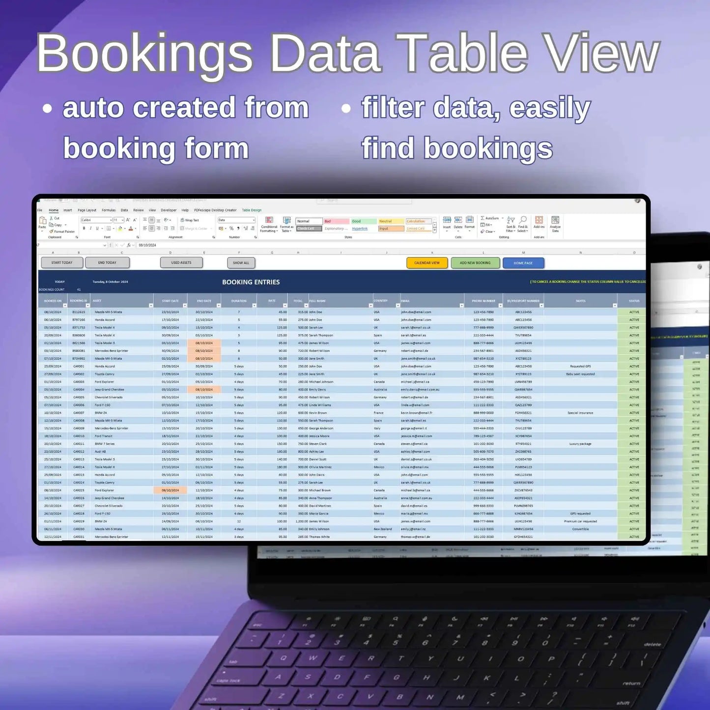 Universal Booking Calendar Organizer Excel Tool