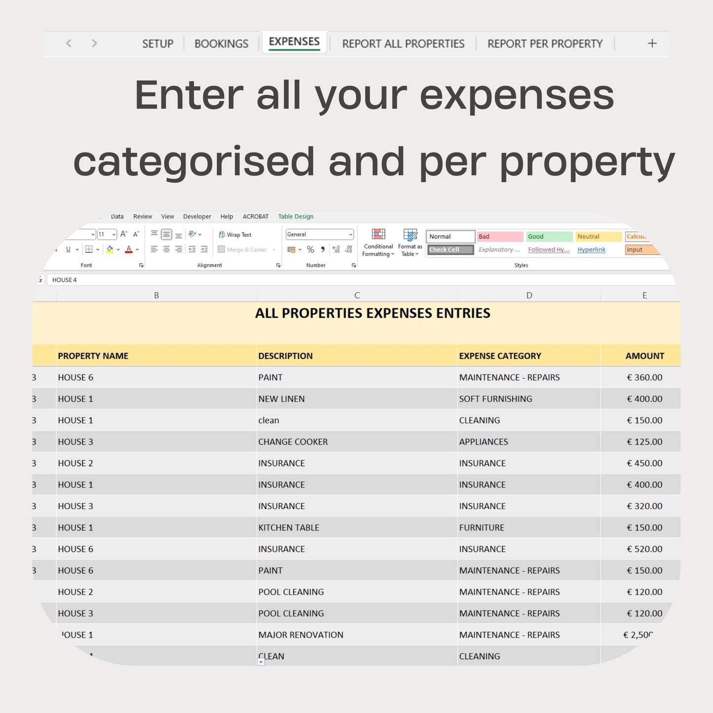 Multiple Rental Properties Financial Tracker Excel Template