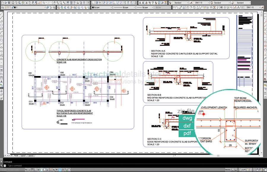 Structural Slab Designcad Reinforced Concrete Slabs CAD drawings - structuraldetails