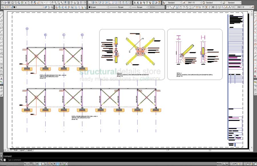 Steel Frame Hangar Complete Design CAD Drawings - structuraldetails