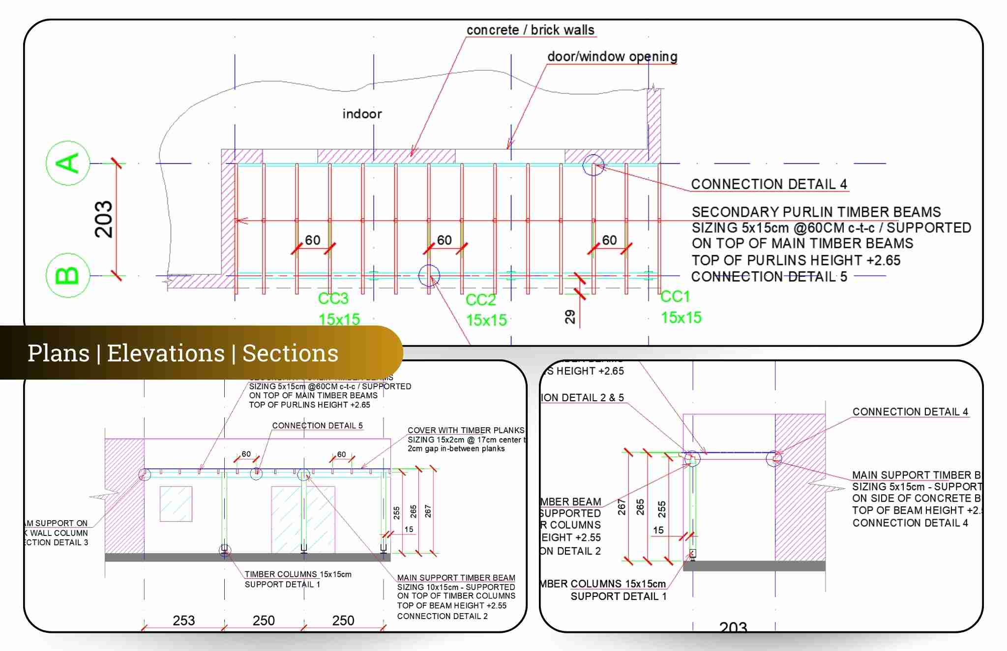 Annotation For Timber Column Timber Columns CAD Detailed Drawings - structuraldetails