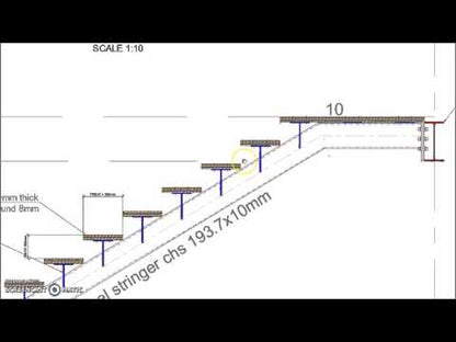 Single CHS Stringer Straight Single Flight Steel Staircase Detail