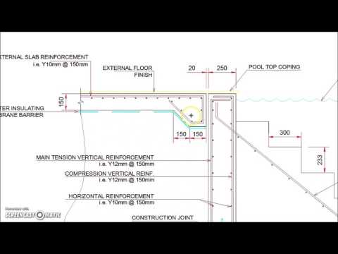 Swimming Pool Steps Retaining Wall CAD drawing detail - structuraldetails