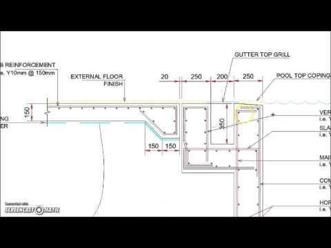 Overflow Swimming Pool Retaining Wall with Gutter CAD detail ...