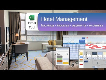 Hotel Management Excel Tool Bookings Financials up to 200 rooms