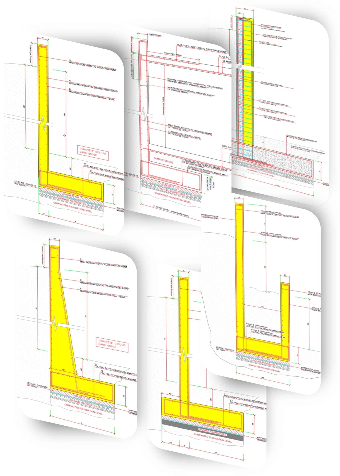 Reinforced Concrete Retaining Walls Bundled Drawing Details