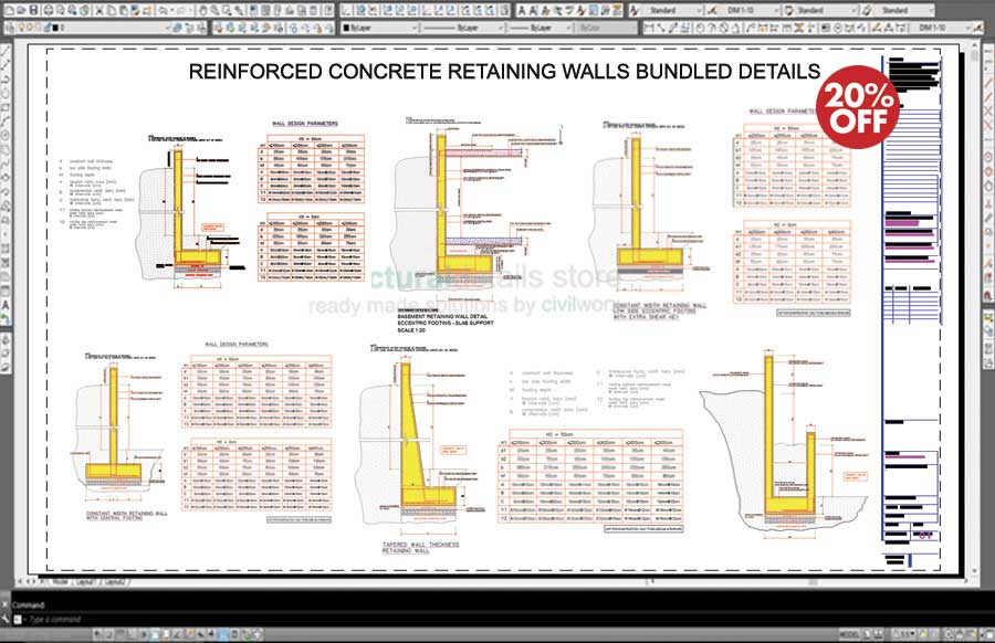 Reinforced Concrete Retaining Walls Bundled Drawing Details