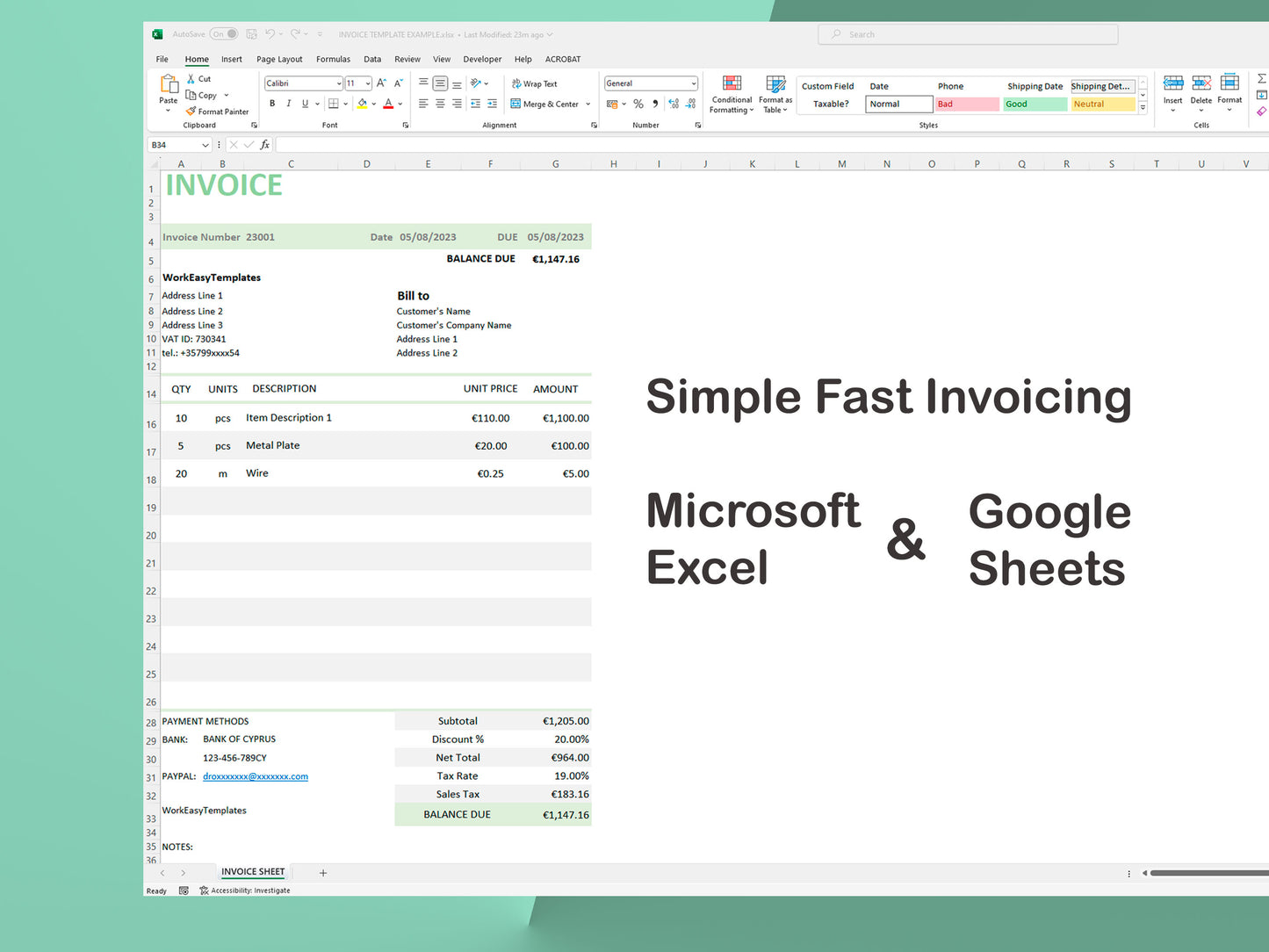 Simple Invoice Excel Template