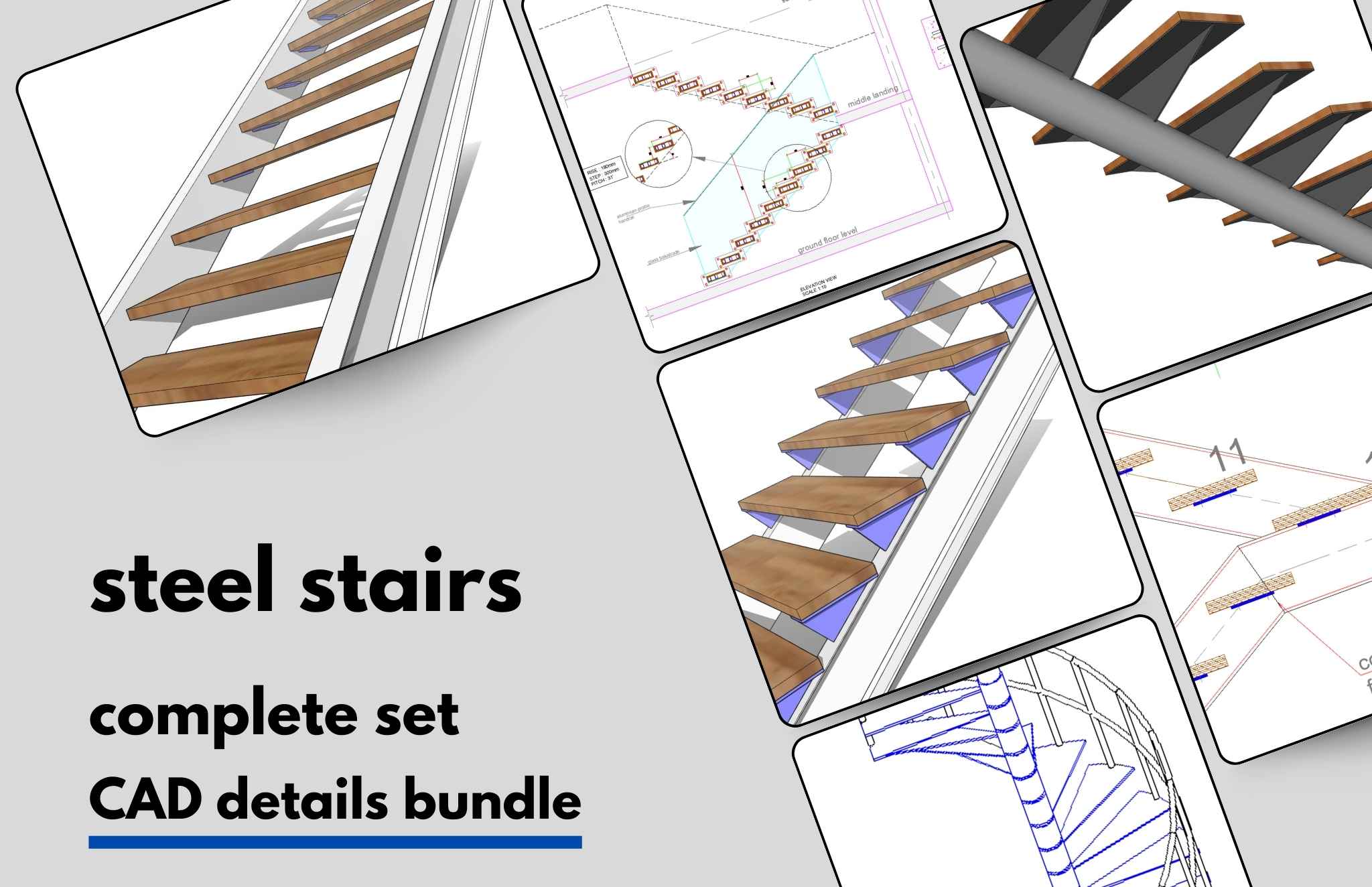 Steel Stairs CAD Detailed Drawings - structuraldetails